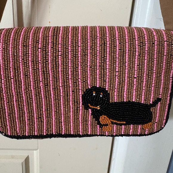 Anthropologie Pink and Black Beaded Shoulder Bag - Picture 6 of 12